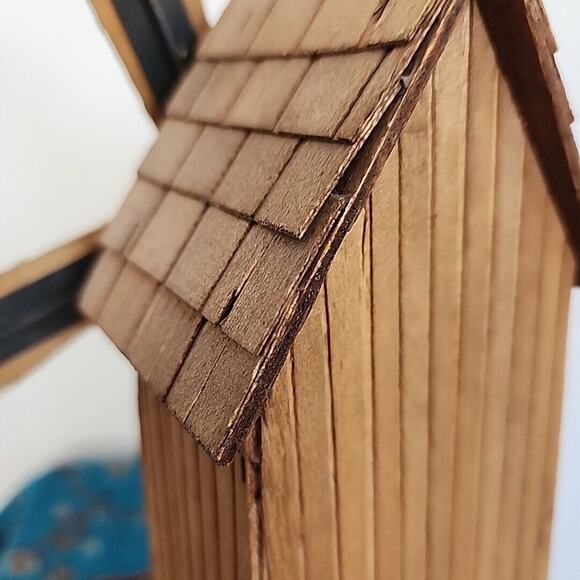 Vintage Wood Windmill Music Box Plays Windmills of Your Mind Works Great - Picture 7 of 10